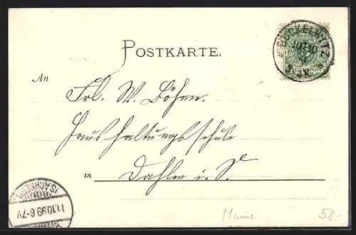 Künstler-Lithographie sign. Siehl: Kriegsschiff SMS Mars, Schiessübung abhaltend