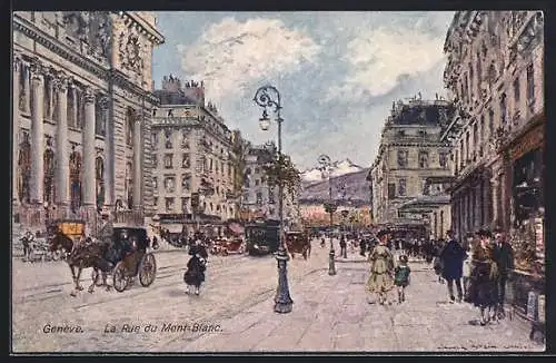 Künstler-AK Georges Stein: Geneve, La Rue du Mont-Blanc, Treiben auf der Strasse am Tage