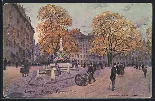 Künstler-AK Georges Stein: Genève, Place du Bourg-de-Four, Ortsansicht im Herbst