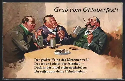 Künstler-AK Ernst Schlemo: Ältere Herren unterhalten sich bei Bier und Zigarre über wichtige Themen