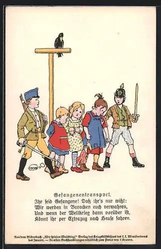 Künstler-AK E. Kutzer: Rotes Kreuz Nr. 74-15, Gefangenentransport, Kinder