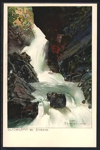 Künstler-AK Carl Schmidt: Sterzing, Gilfenklamm mit Wasserfall