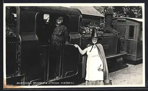 AK Festiniog Railway Locomotive with driver and station mistress