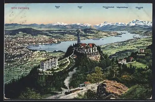 AK Uetliberg, Hotel Uetliberg und Blick auf Zürich mit See