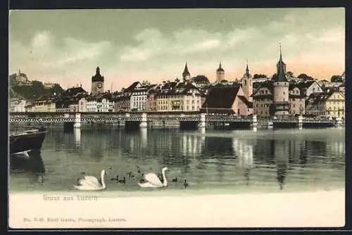 AK Luzern, Wasserpartie mit Blick auf die Stadt