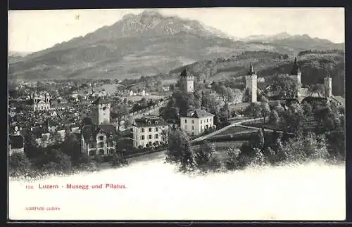 AK Luzern, Teilansicht mit Musegg und Pilatus, Neujahrsgruss