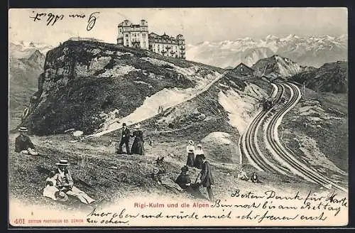 AK Rigi-Kulm und die Alpen, Bergbahn