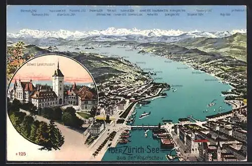 AK Zürich, Panorama mit Zürichsee und Landesmuseum