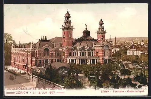 AK Zürich, Blick auf die Tonhalle, Werbezudruck Seidenstoff-Fabrik-Union Adolf Grieder & Cie.