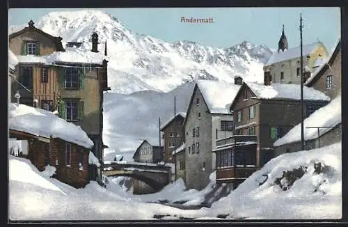 AK Andermatt, Ortsansicht im Winterzauber