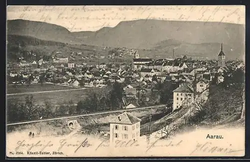 AK Aarau, Blick von einer Anhöhe auf Stadt und Gebirge