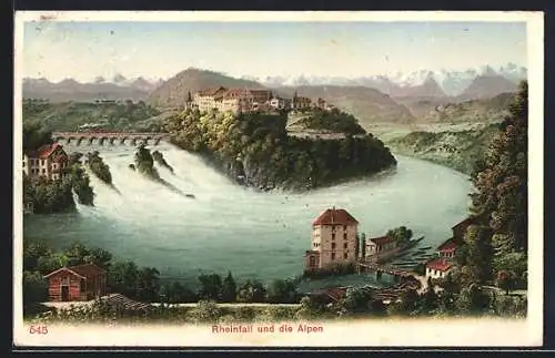 AK Rheinfall, der Wasserfall und die Alpen