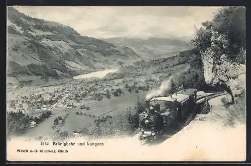 AK Lungern, Ortsansicht mit Brünigbahn
