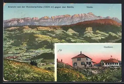 AK Hundwil, Hundwilerhöhe, Ansicht mit Gasthaus und Panoramablick gegen den Säntis