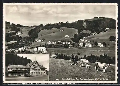 AK Rehetobel /Kaien, Gasthaus-Pension Scheidweg, Gesamtansicht mit Kühen