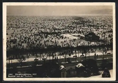 AK Zürich, Ausblick von der Tonhalle, Zürichseegefrörne 1929