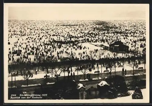AK Zürich, Ausblick von der Tonhalle, Zürichseegefrörne 1929