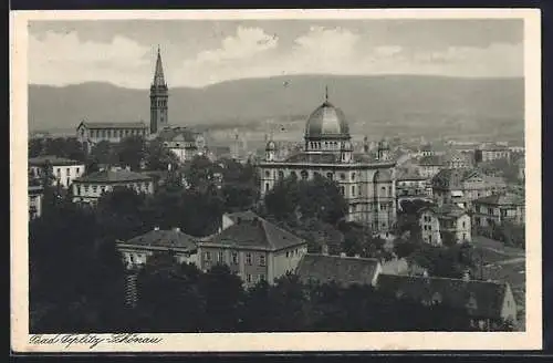 AK Teplitz Schönau / Teplice, Synagoge im Stadtbild