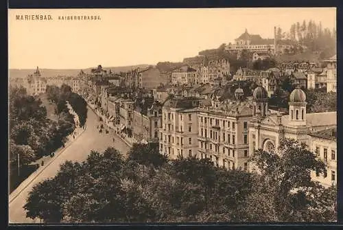 AK Marienbad, Kaiserstrasse aus der Vogelschau