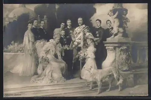 AK Kaiserfamilie von Preussen mit Hund