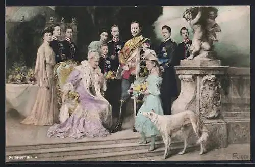 AK Kaiserfamilie von Preussen mit Hund