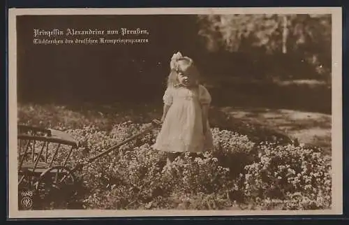 AK Prinzessin Alexandrine im weissen Kleid auf der Blumenwiese posierend