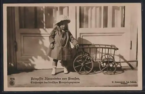 AK Prinzessin Alexandrine, Töchterchen des dt. Kronprinzenpaares, Portrait mit Bollerwagen