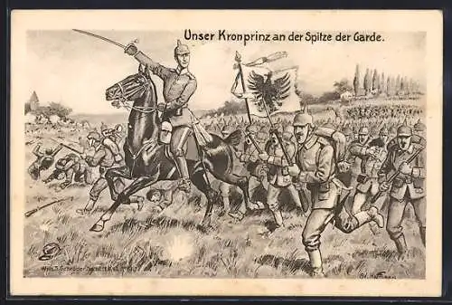 Künstler-AK Ad. Hoffmann: Unser Kronprinz an der Spitze der Garde