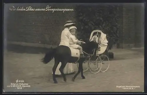 AK Söhne von Kronprinz Wilhelm von Preussen mit Pony