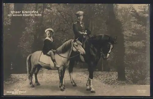 AK Kronprinz Wilhelm von Preussen mit seinem ältesten Sohne beim Ausritt