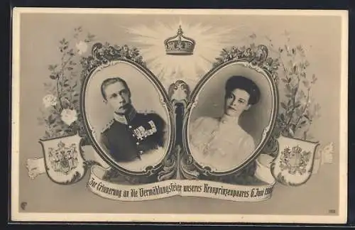 AK Kronprinzessin Cecilie und Kronprinz Wilhelm von Preussen, Wappen, Erinnerung an die Vermählung 1905