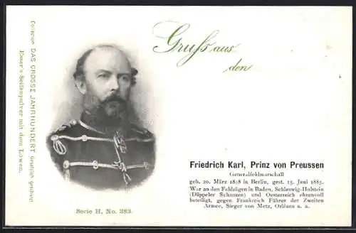 AK Portrait des Generalfeldmarschall Prinz Friedrich Karl von Preussen