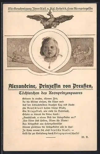 AK Portrait von Prinzessin Alexandrine mit Gedicht