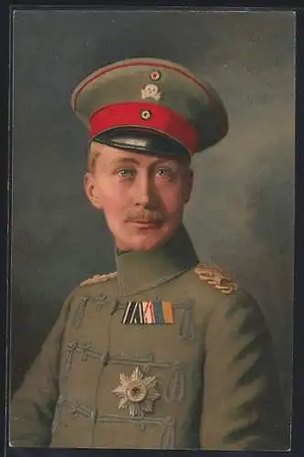 Künstler-AK Portrait Kronprinz Wilhelm von Preussen in Uniform mit Mütze