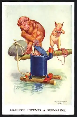 Künstler-AK Lawson Wood: Gran`Pop invents a Submarine, Affe