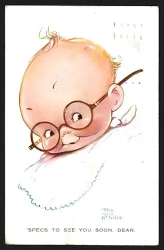 Künstler-AK Mabel Lucie Attwell: Junge guckt schelmisch mit der grossen Brille