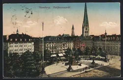 AK Hamburg, Rathausmarkt mit Kirchturm