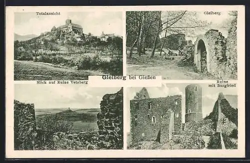 AK Gleiberg bei Giessen, Totalansicht, Ruine Vetzberg und Burgfried