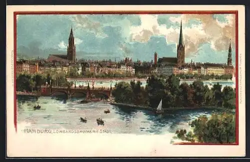 Lithographie Hamburg-Neustadt, Teilansicht mit Lombardsbrücke