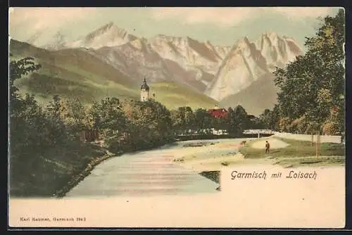 AK Garmisch, Ansicht mit Loisach