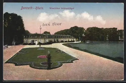 AK Benrath-Rhein, Westlicher Schlossflügel mit Park