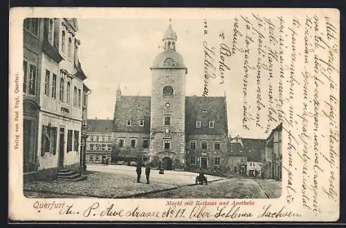 AK Querfurt, Markt mit Rathaus und Apotheke