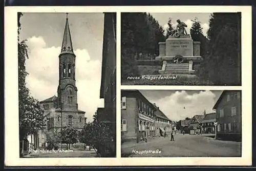 AK Rheinbischofsheim, Kirche, Kriegerdenkmal und Hauptstrasse