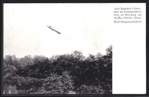 AK Nürnberg, Zeppelin über der Hohenzollern-Burg am 30. Mai 1909