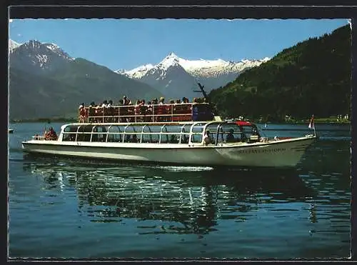 AK Seedampfer Kitzsteinhorn auf dem Zeller See, Blick gegen die Alpen