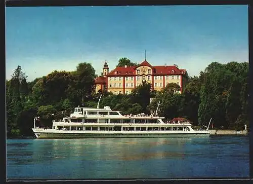 AK Insel Mainau, Salonschiff München vor dem Deutschordenschloss auf dem Bodensee