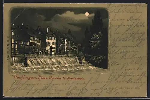 Mondschein-Lithographie Reutlingen, Klein Venedig bei Vollmond