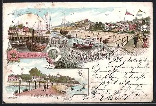 Lithographie Hamburg-Blankenese, Brauerei Teufelsbrücke, Park Hotel