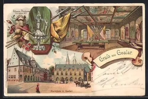 Lithographie Goslar, Marktplatz, Huldigungszimmer