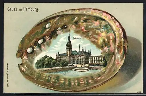 Passepartout-Lithographie Hamburg, Vor dem Rathaus, Muschel